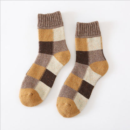 Men's Thick Wool Socks, Plush, Warm, Retro Checker
