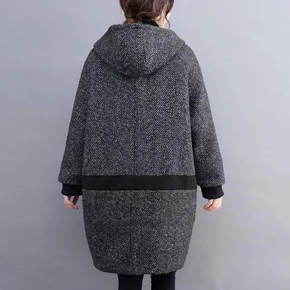 Winter Korean Style Loose Hooded Women's Mid-length Velvet Padded Thickened Coat