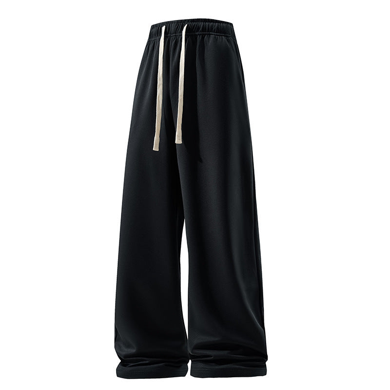 Drawstring Sports Pants Pockets Micro Elastic Knitted Fabric Breathable Straight Casual Long