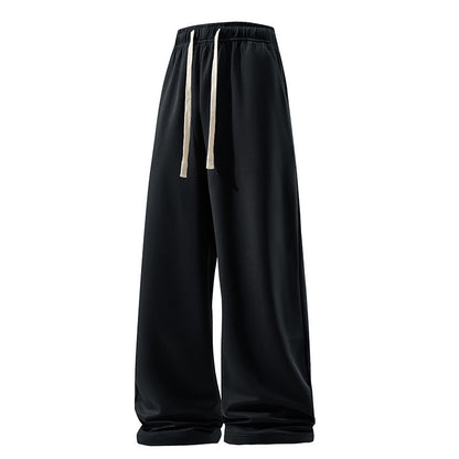 Drawstring Sports Pants Pockets Micro Elastic Knitted Fabric Breathable Straight Casual Long
