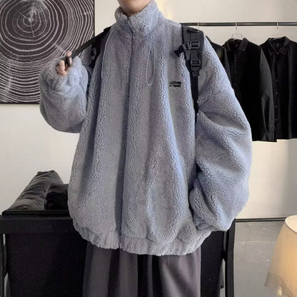 Men's Autumn And Winter Loose Casual Cotton-padded Clothes Fleece-lined Thickening Stand Collar Clothes