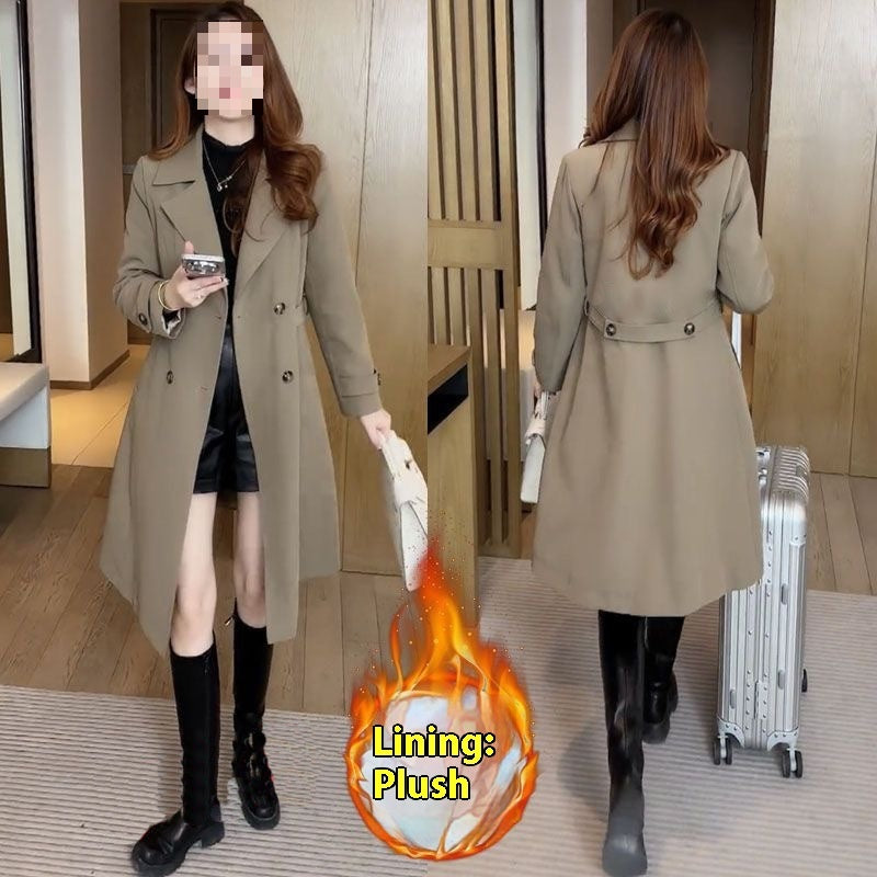 High-grade Fleece Thick Trench Coat Western Style Slimming