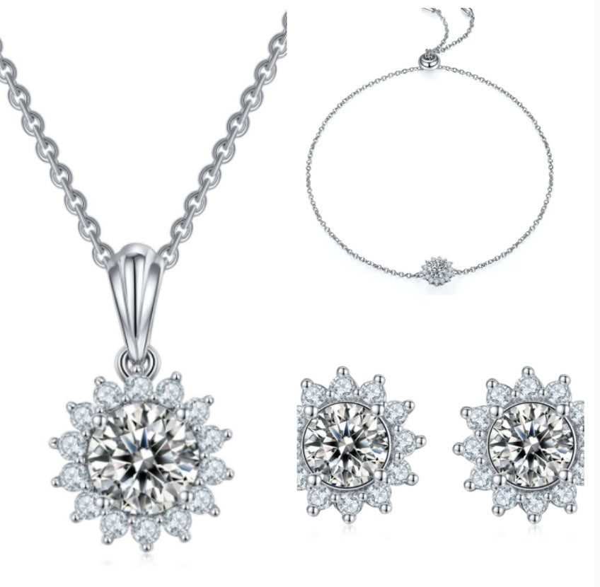 925 Sterling Silver Necklace Earring Bracelet Three-Piece Set