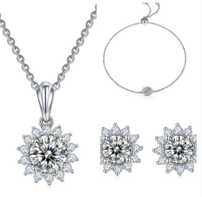925 Sterling Silver Necklace Earring Bracelet Three-Piece Set