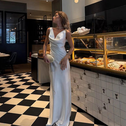 Women's Fashion Swing Collar Dress Satin Dinner Dress