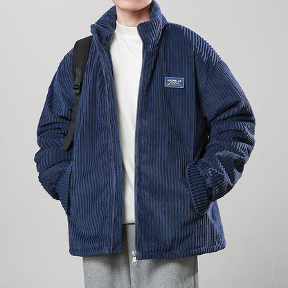 Winter Corduroy Cotton-padded Coat Warm Stand Collar Zipper Jacket Casual Outdoor Streetwear Men's Clothing