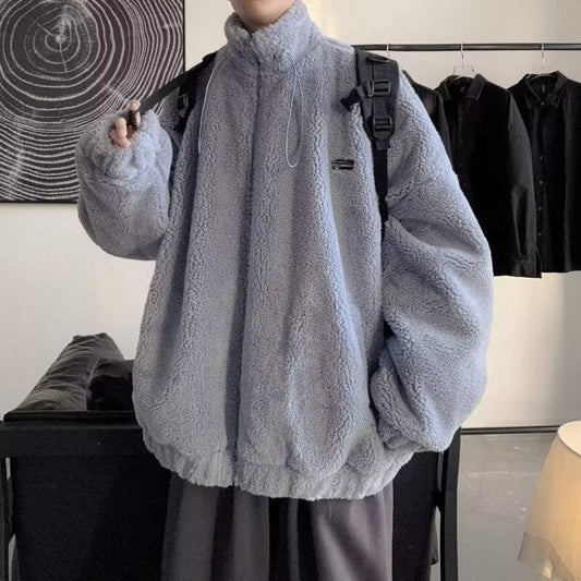 Men's Autumn And Winter Loose Casual Cotton-padded Clothes Fleece-lined Thickening Stand Collar Clothes