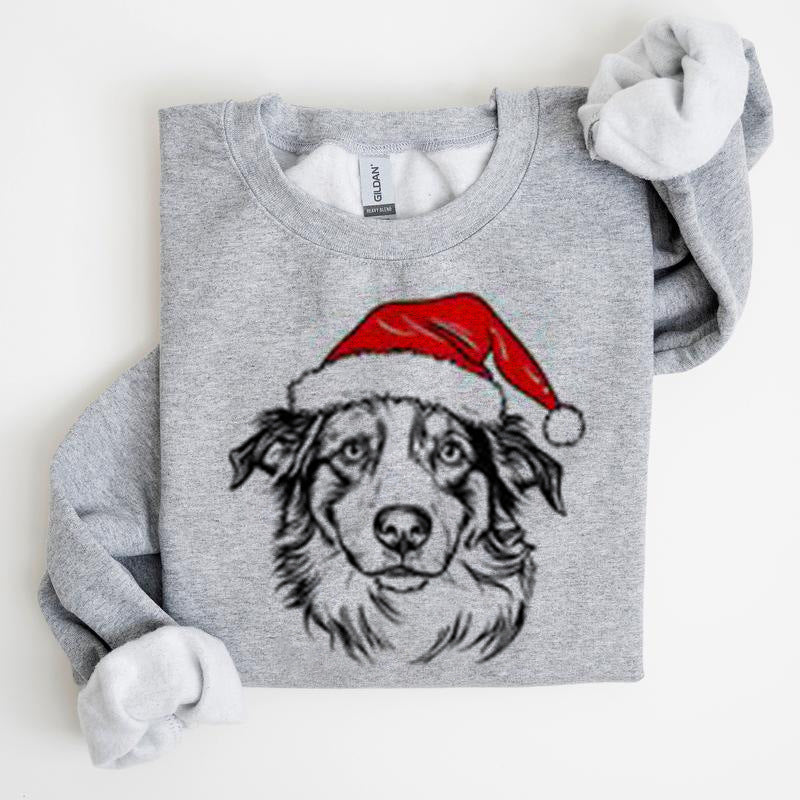 Christmas Puppy Print Polyester Round Neck Sweatshirt Unisex