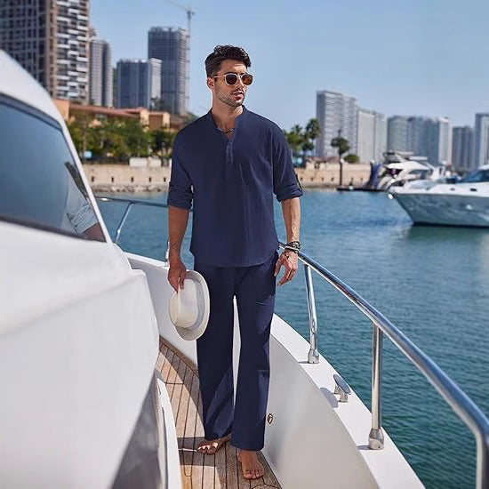Men's Long Sleeve Pants Suit, Solid Color, Casual