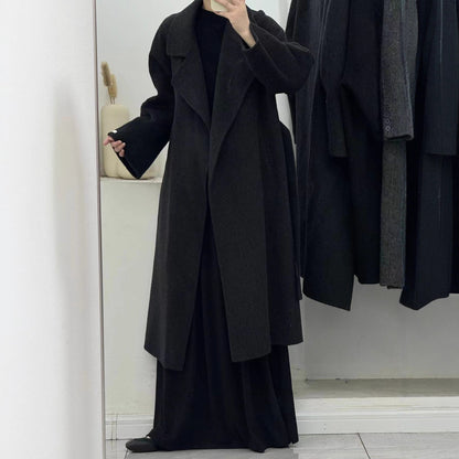 Women's Lace-up Long Elegant Woolen Coat