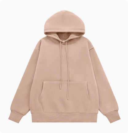American Street Solid Color Fleece Hooded Sweatshirt For Men And Women