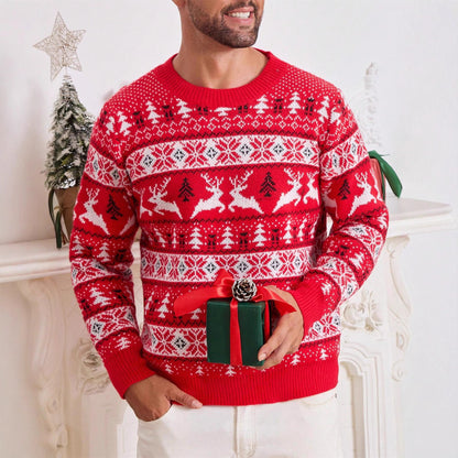 Men's Christmas Sweater, Round Neck, Loose Fit, Jacquard Knitwear