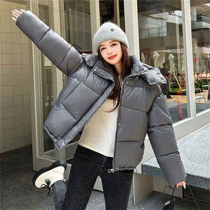Elegant Fluffy Hooded Cotton Jacket Puffer Jacket Coat Warm Commute