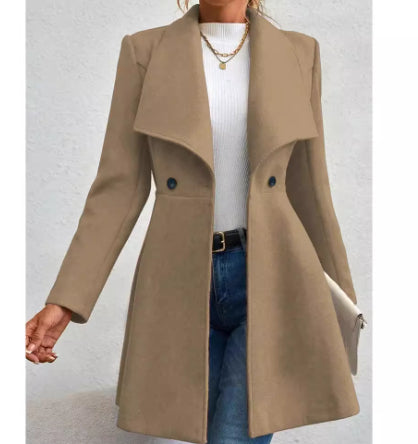 Women's Slim-fit Long Fashion Wool Coat with Lapel