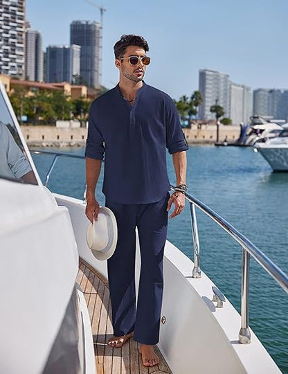 Men's Long Sleeve Pants Suit, Solid Color, Casual