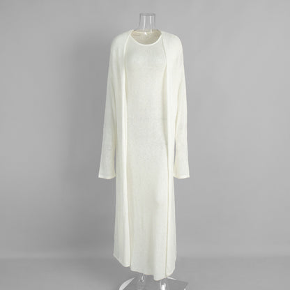 Knitted Cardigan Sleeveless Dress Two-Piece Set