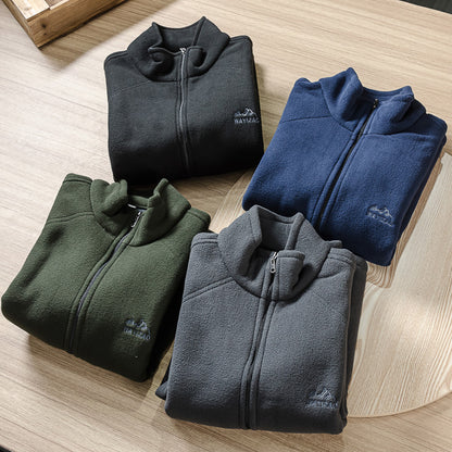 Men's Embroidered Polar Fleece Jacket, Solid Color, All-match Casual