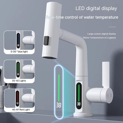 Smart digital display faucet, pull-out basin faucet, temperature digital display, rotation.
