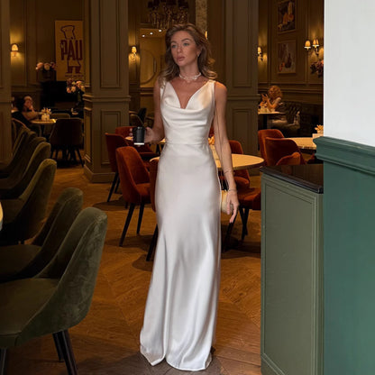 Women's Fashion Swing Collar Dress Satin Dinner Dress