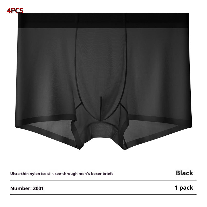Ultra-thin Cool Ice Silk Breathable Traceless Transparent Hair Exposed Sexy Boxer