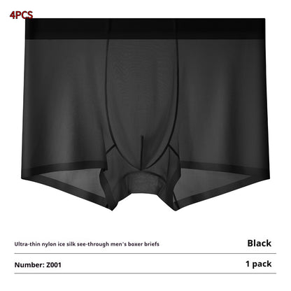 Ultra-thin Cool Ice Silk Breathable Traceless Transparent Hair Exposed Sexy Boxer