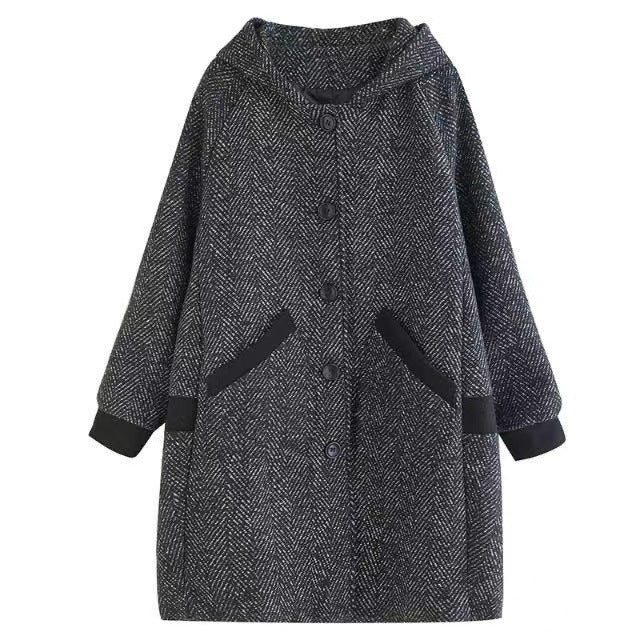 Winter Korean Style Loose Hooded Women's Mid-length Velvet Padded Thickened Coat