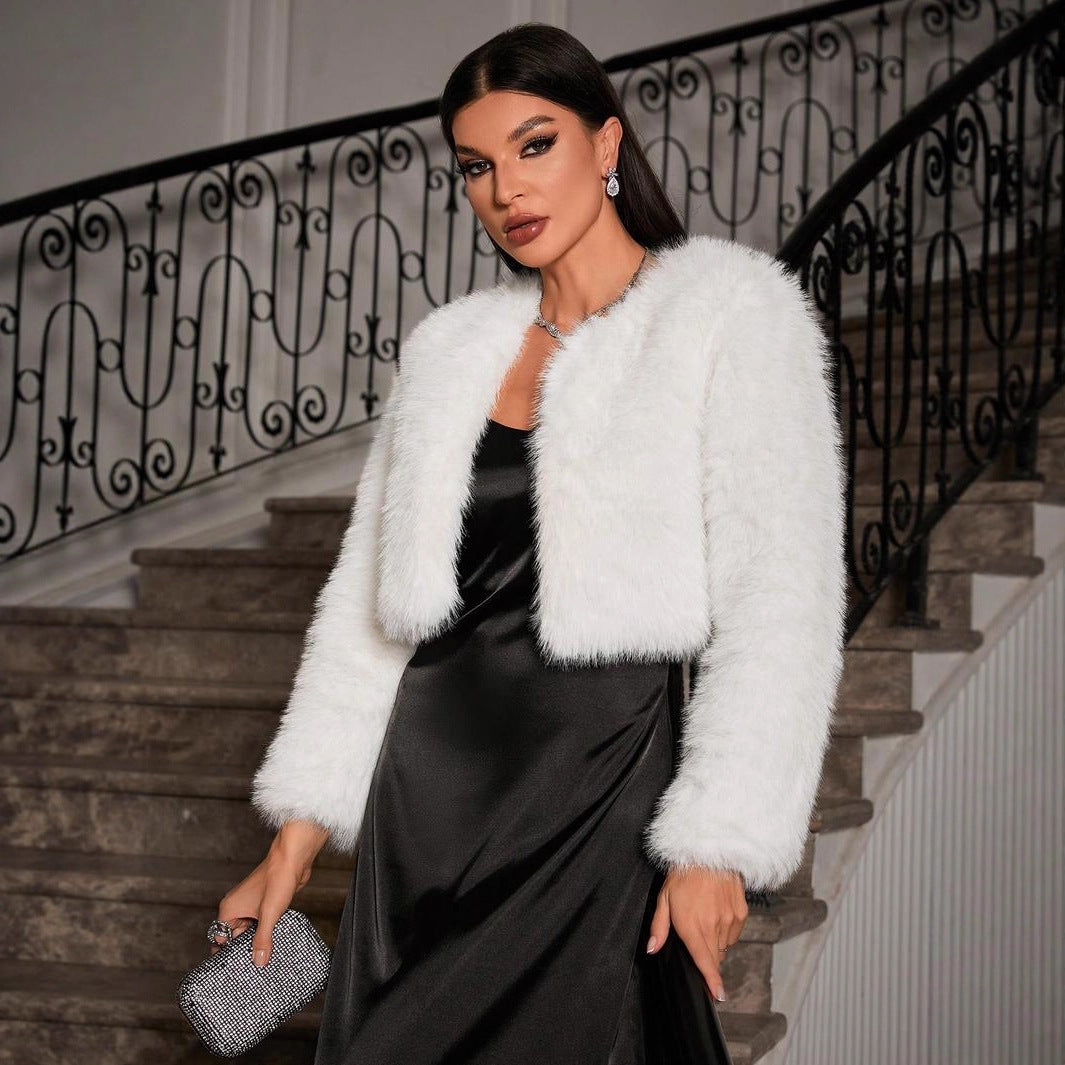 Fox Fur Fashion Thick Warm Long Sleeves Short Coat