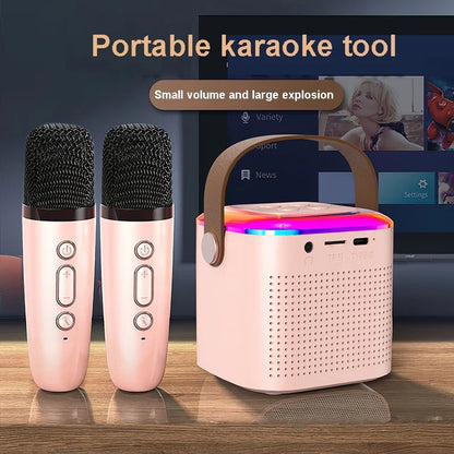 Microphone Karaoke Machine Bluetooth Compatible Speaker with 2 Wireless Mics, RGB Light, Home Family Singing Speaker