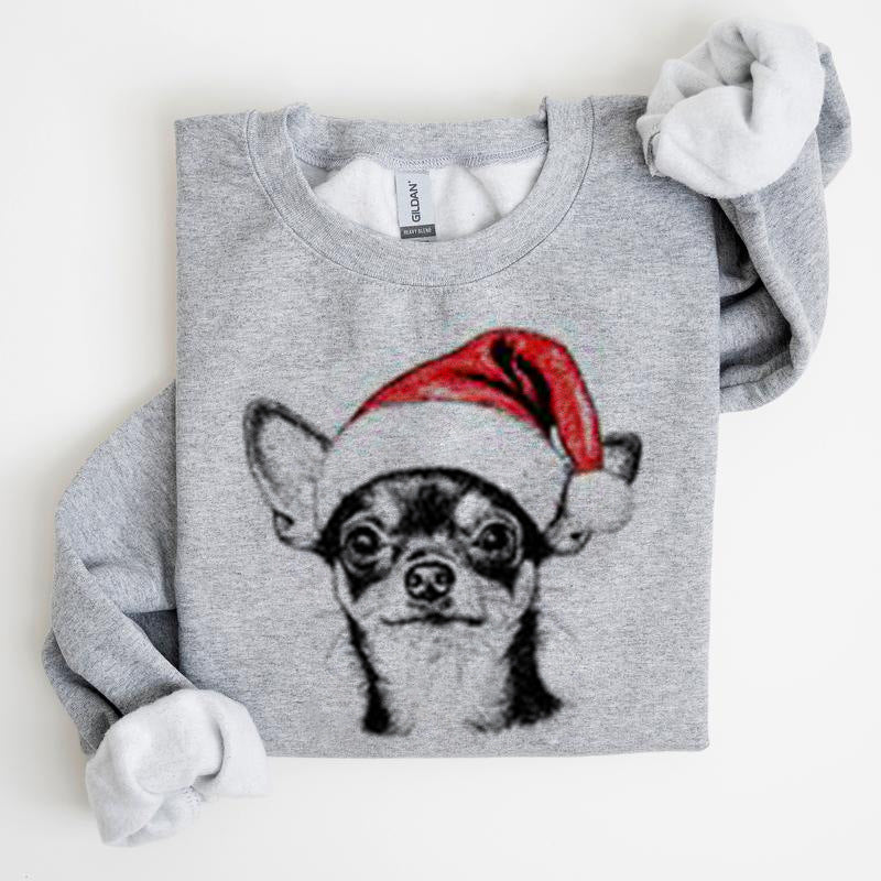 Christmas Puppy Print Polyester Round Neck Sweatshirt Unisex