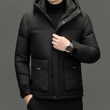 Winter White Duck Down Short Casual Hooded Jacket