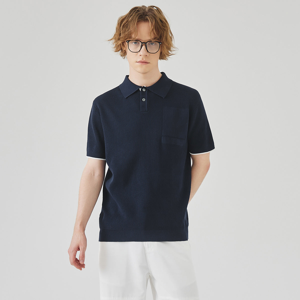 Casual Business Men's High Sense Summer Contrast Color Lapels Sweater