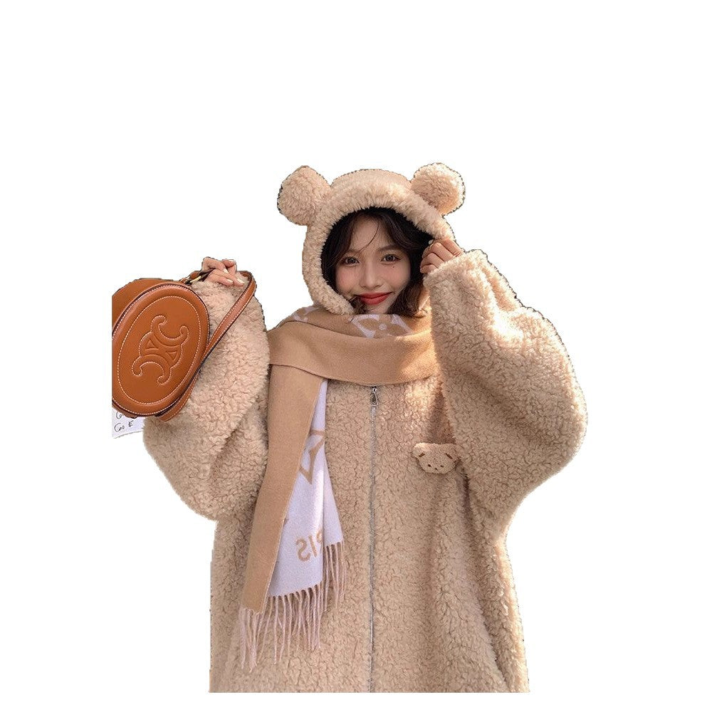 Lamb Wool Zipper Coat For Women