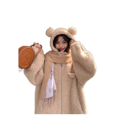 Lamb Wool Zipper Coat For Women