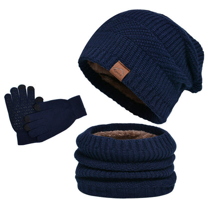 Winter Fleece-lined Warm Hat Scarf Gloves Three-Piece Set