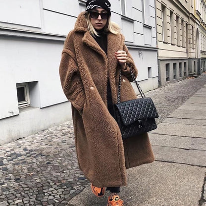 Women's Lamb Wool Fur Profile Long Fur Coat