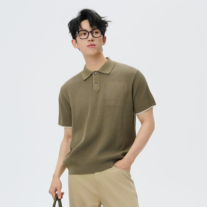 Casual Business Men's High Sense Summer Contrast Color Lapels Sweater