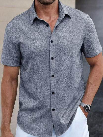 Men's Lapel Cotton And Linen Stripes Jacquard Loose Casual Shirt