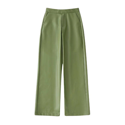 Women Casual Loose Fitting Suit Pants Faux Leather Set