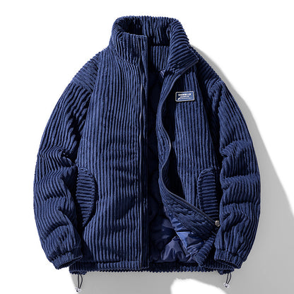 Winter Corduroy Cotton-padded Coat Warm Stand Collar Zipper Jacket Casual Outdoor Streetwear Men's Clothing