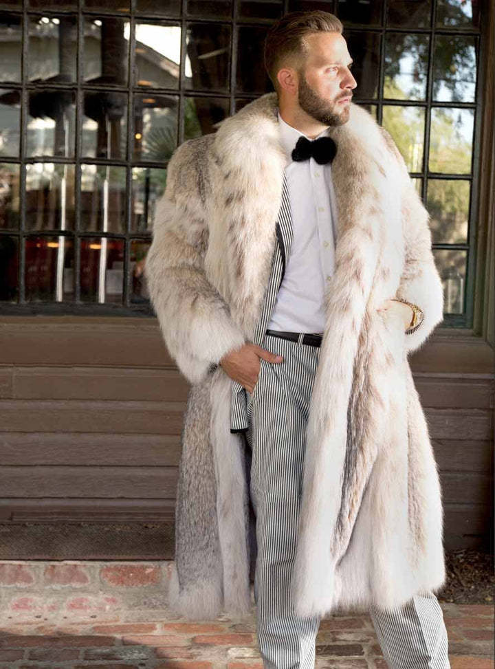 Men's Leather Fur Coat, Medium Length