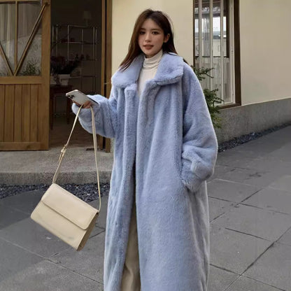 Women's Winter Extended Fashion Leather Fur Coat