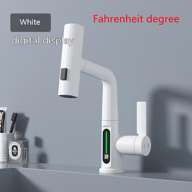 Smart digital display faucet, pull-out basin faucet, temperature digital display, rotation.