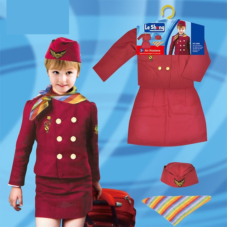 Children's Captain's Outfits, Girls Stewardess Clothing, Holiday Party Performance Wear