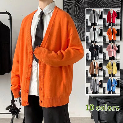 Solid Color V-neck Loose And Lazy Style Sweater
