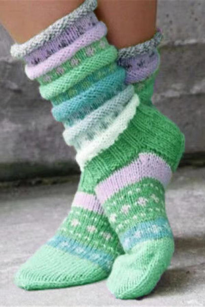 Women's warm-colored woolen knit socks