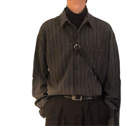 Retro Loose-fitting Striped Long Sleeves Shirt