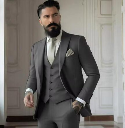 Men's Solid Color Slim Fit Business Suit Set