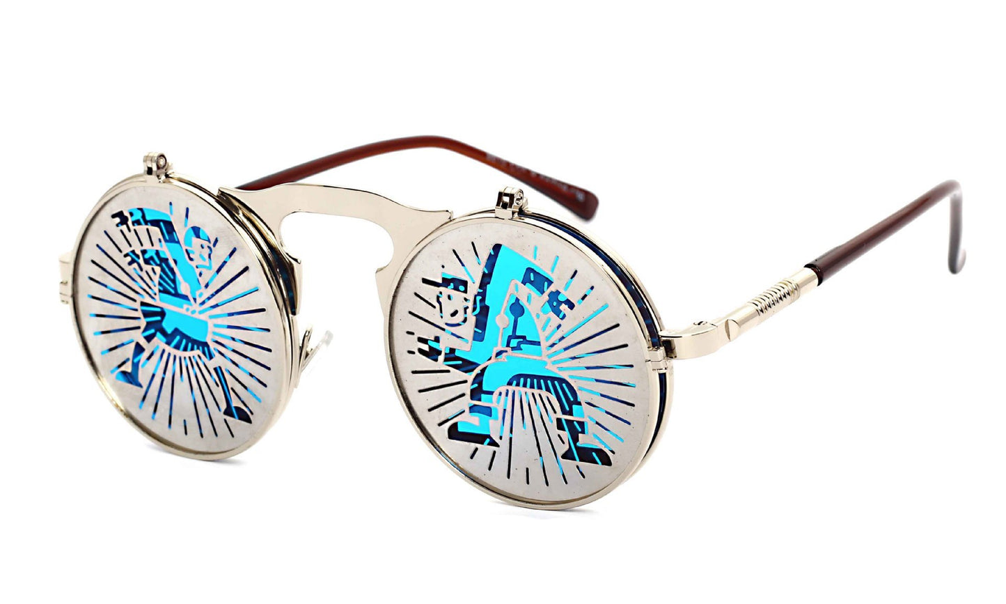 Casual Retro Metal Punk Steam Flip Sunglasses for Men