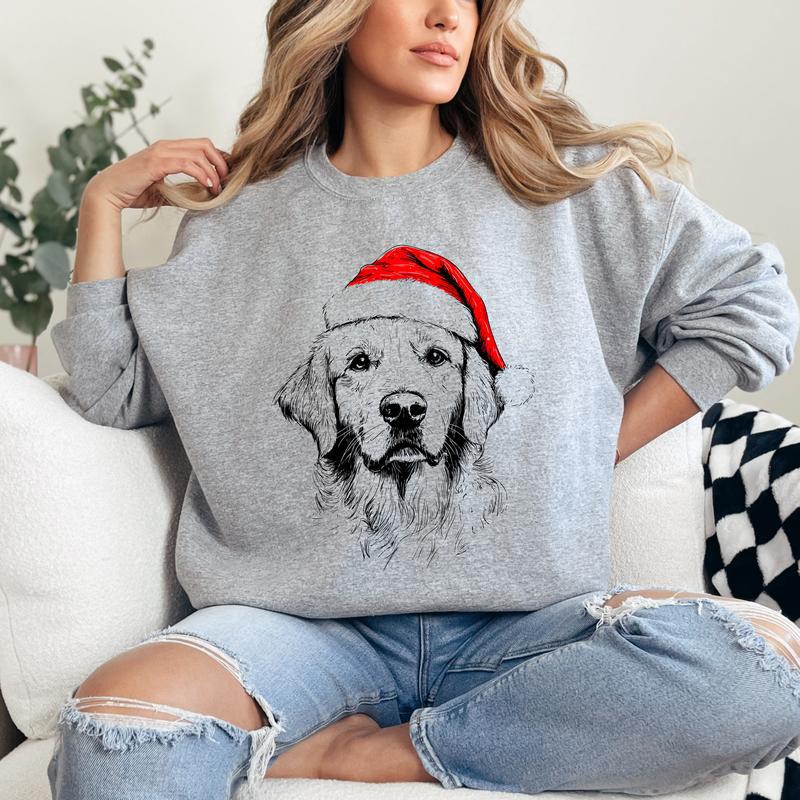 Christmas Puppy Print Polyester Round Neck Sweatshirt Unisex
