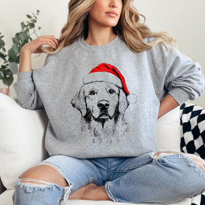 Christmas Puppy Print Polyester Round Neck Sweatshirt Unisex